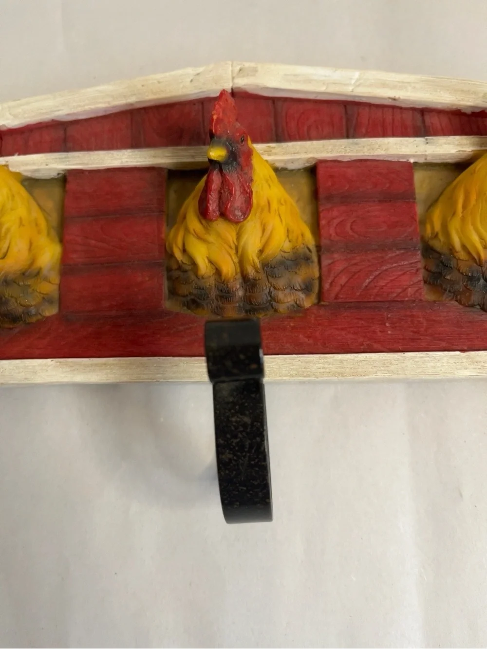 Country Rooster Wall Hook Rack - Yellow & Red